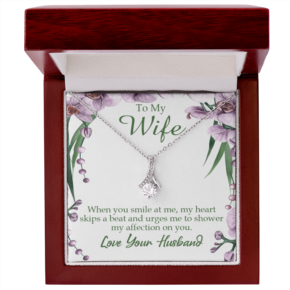 To My Wife When You Smile at Me Alluring Ribbon Necklace Message Card-Express Your Love Gifts