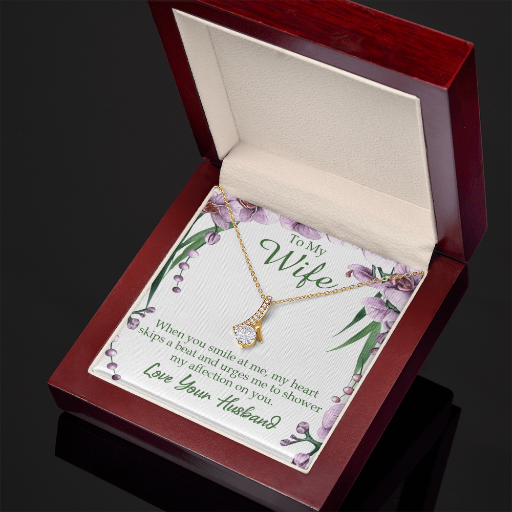 To My Wife When You Smile at Me Alluring Ribbon Necklace Message Card-Express Your Love Gifts