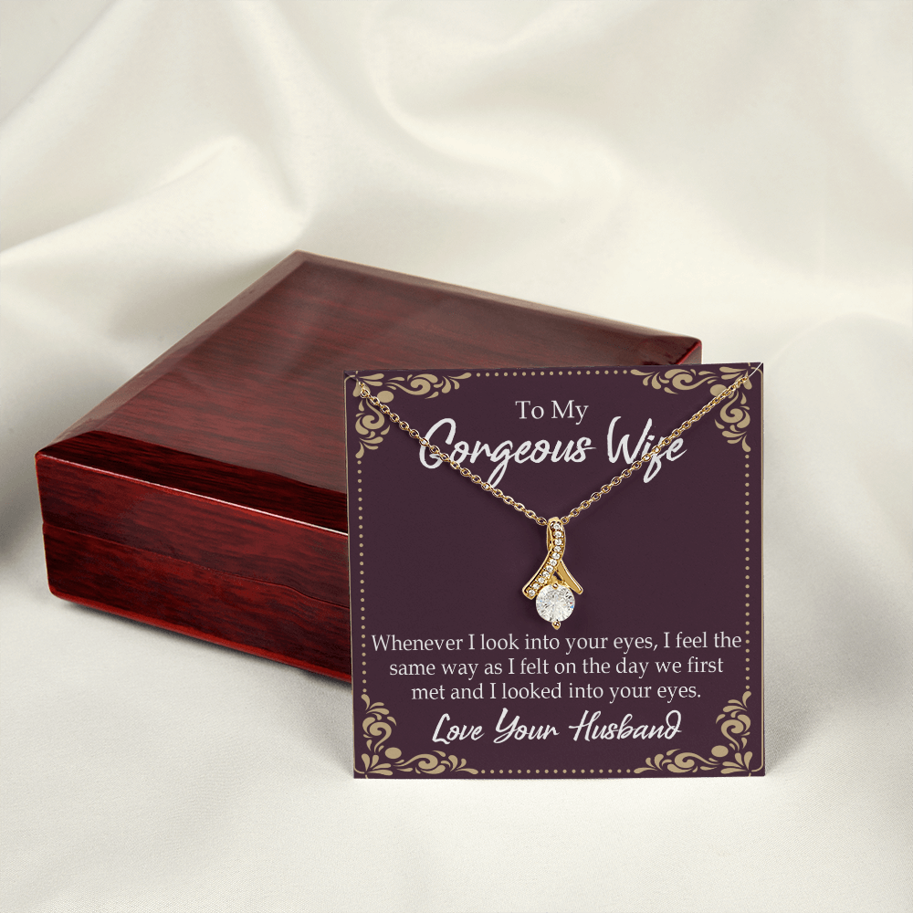 To My Wife Whenever I Look Into Your Eyes Alluring Ribbon Necklace Message Card-Express Your Love Gifts