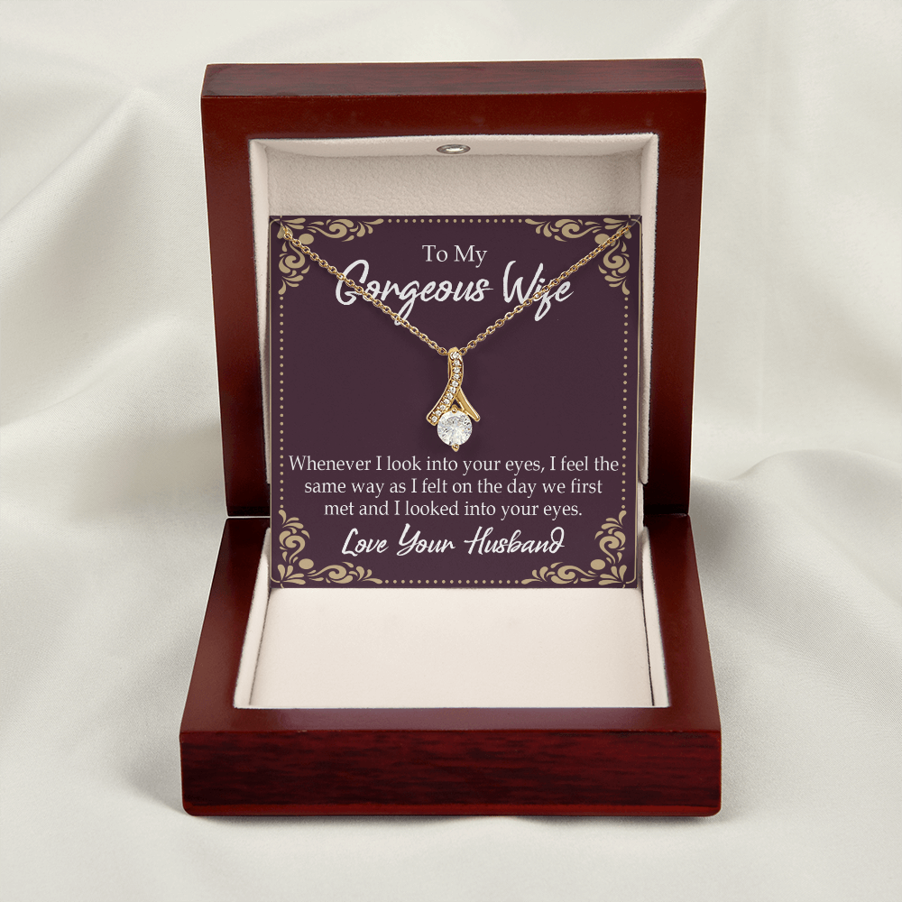 To My Wife Whenever I Look Into Your Eyes Alluring Ribbon Necklace Message Card-Express Your Love Gifts