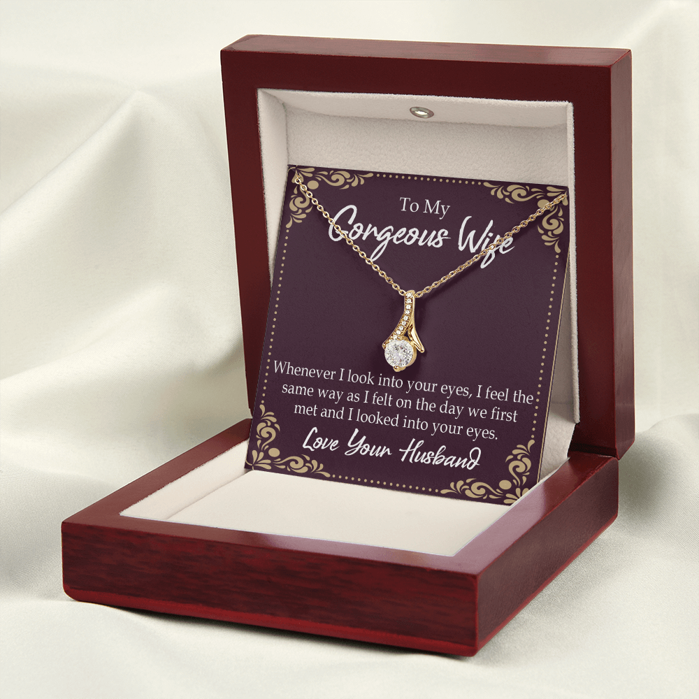 To My Wife Whenever I Look Into Your Eyes Alluring Ribbon Necklace Message Card-Express Your Love Gifts