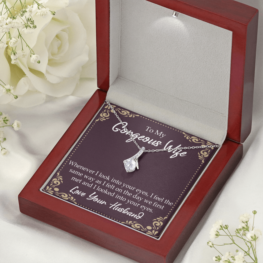 To My Wife Whenever I Look Into Your Eyes Alluring Ribbon Necklace Message Card-Express Your Love Gifts