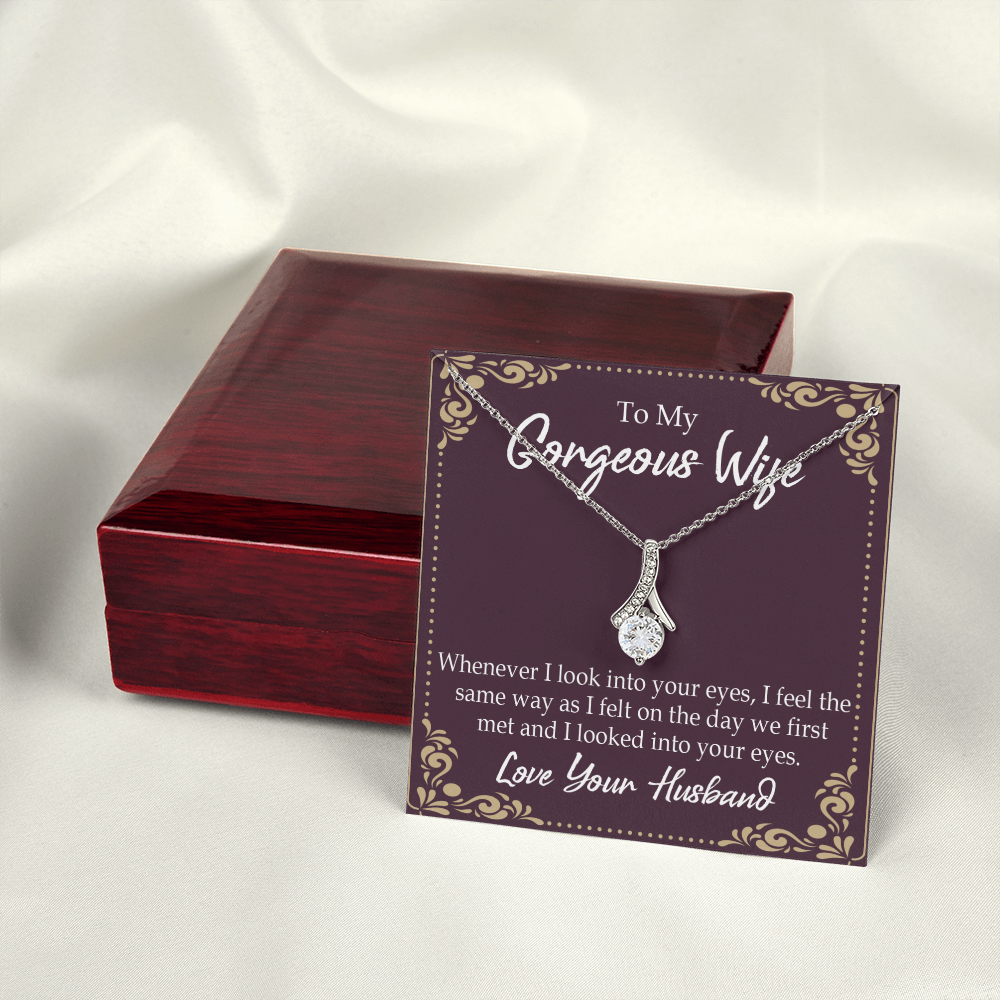 To My Wife Whenever I Look Into Your Eyes Alluring Ribbon Necklace Message Card-Express Your Love Gifts