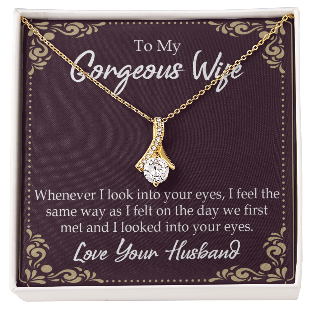 To My Wife Whenever I Look Into Your Eyes Alluring Ribbon Necklace Message Card-Express Your Love Gifts