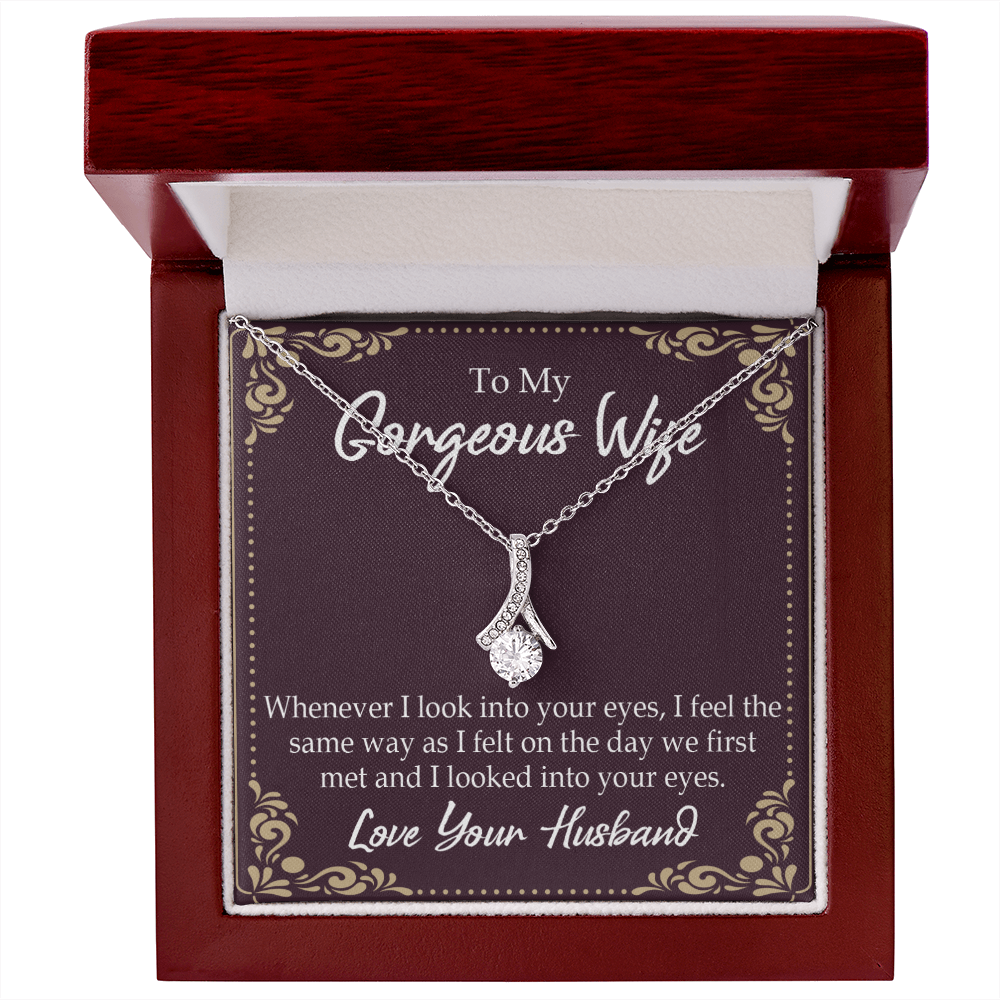 To My Wife Whenever I Look Into Your Eyes Alluring Ribbon Necklace Message Card-Express Your Love Gifts