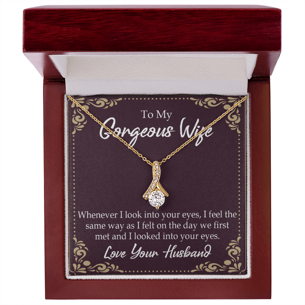 To My Wife Whenever I Look Into Your Eyes Alluring Ribbon Necklace Message Card-Express Your Love Gifts