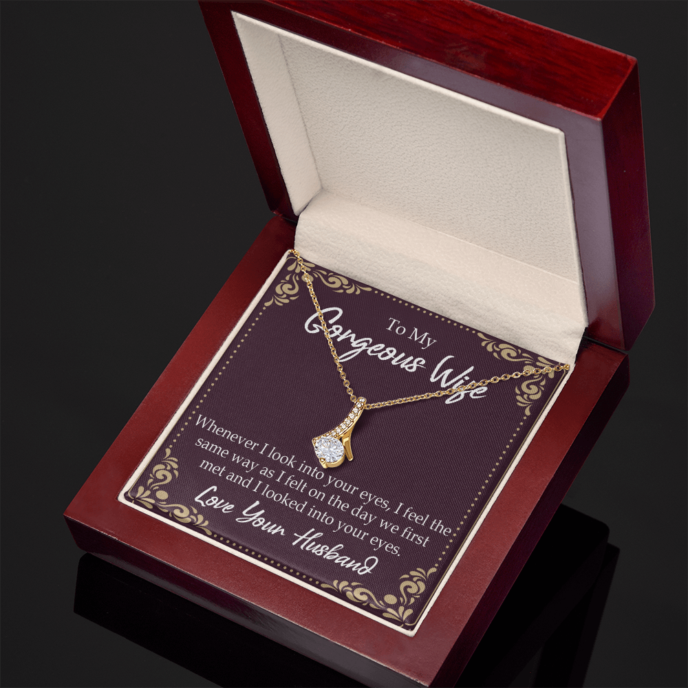 To My Wife Whenever I Look Into Your Eyes Alluring Ribbon Necklace Message Card-Express Your Love Gifts