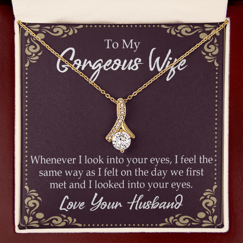 To My Wife Whenever I Look Into Your Eyes Alluring Ribbon Necklace Message Card-Express Your Love Gifts