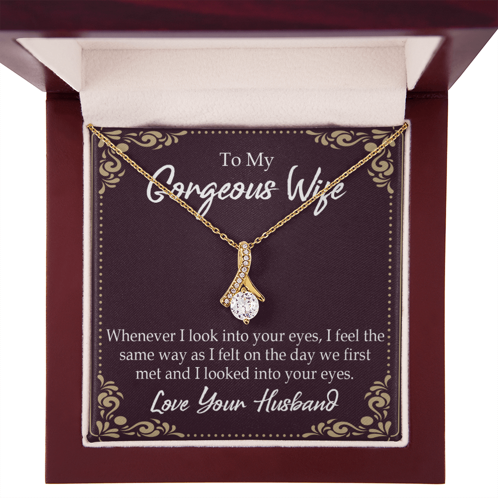 To My Wife Whenever I Look Into Your Eyes Alluring Ribbon Necklace Message Card-Express Your Love Gifts