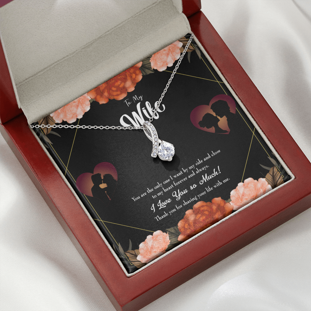 To My Wife Wife by my Side Alluring Ribbon Necklace Message Card-Express Your Love Gifts