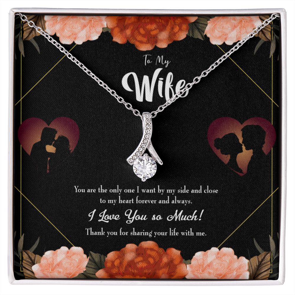 To My Wife Wife by my Side Alluring Ribbon Necklace Message Card-Express Your Love Gifts