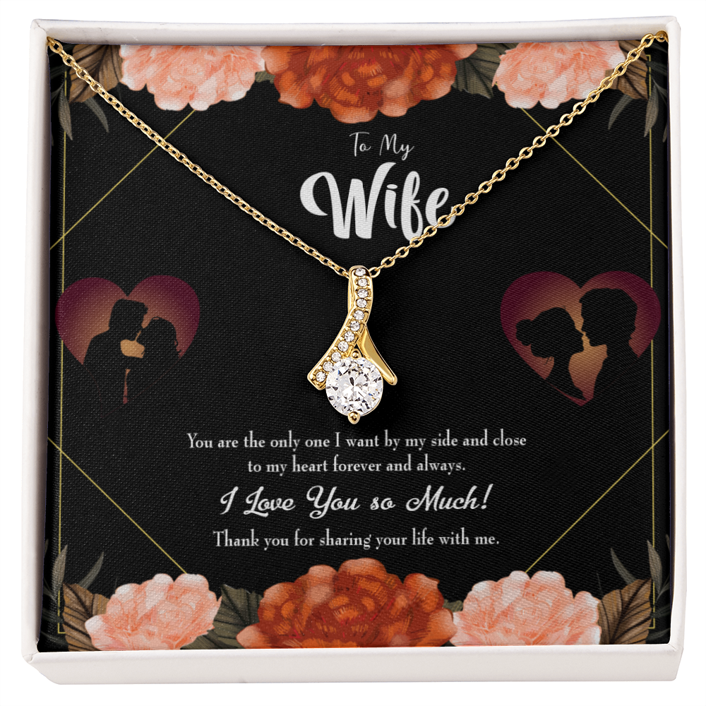 To My Wife Wife by my Side Alluring Ribbon Necklace Message Card-Express Your Love Gifts