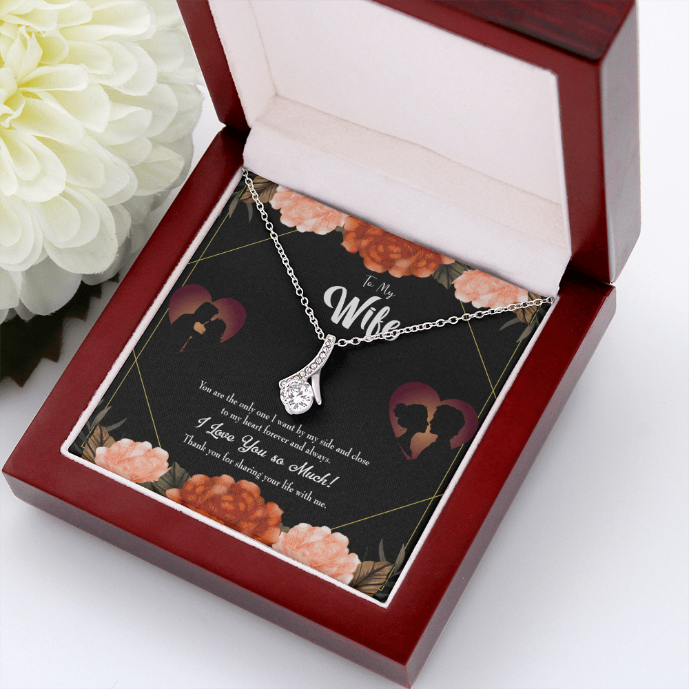 To My Wife Wife by my Side Alluring Ribbon Necklace Message Card-Express Your Love Gifts