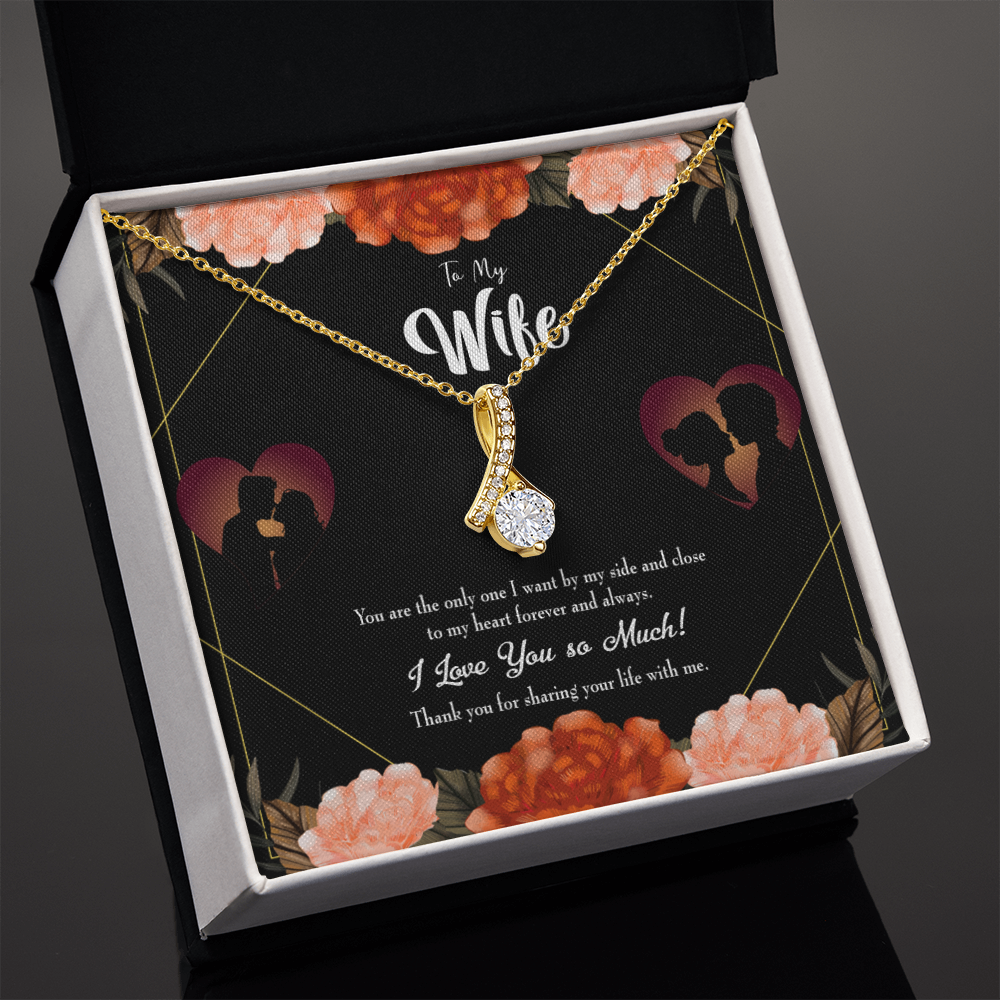 To My Wife Wife by my Side Alluring Ribbon Necklace Message Card-Express Your Love Gifts