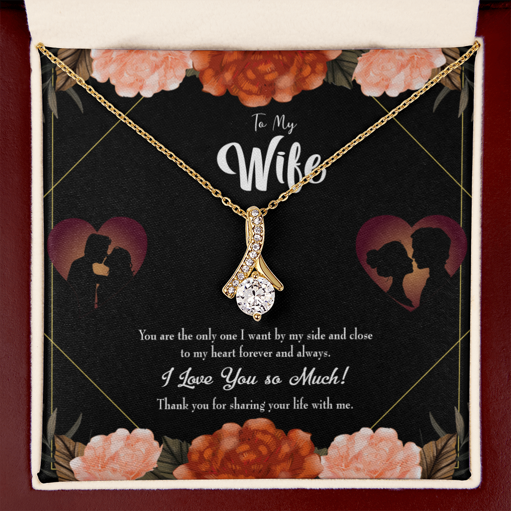 To My Wife Wife by my Side Alluring Ribbon Necklace Message Card-Express Your Love Gifts