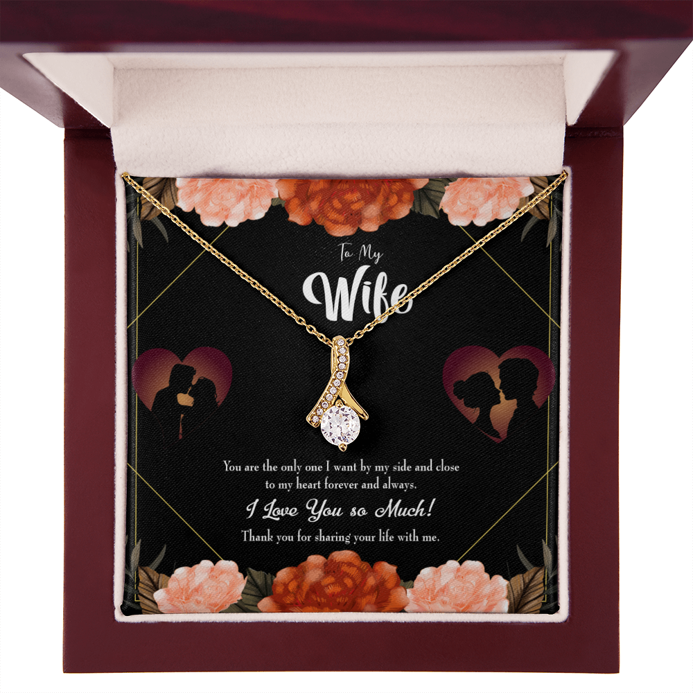 To My Wife Wife by my Side Alluring Ribbon Necklace Message Card-Express Your Love Gifts