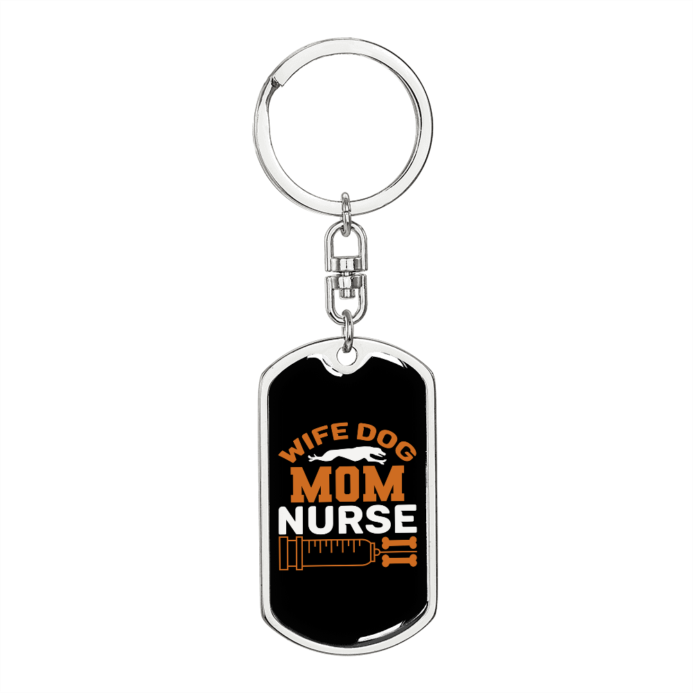 To My Wife Wife Dog Mom Nurse Keychain Stainless Steel or 18k Gold Dog Tag Keyring-Express Your Love Gifts