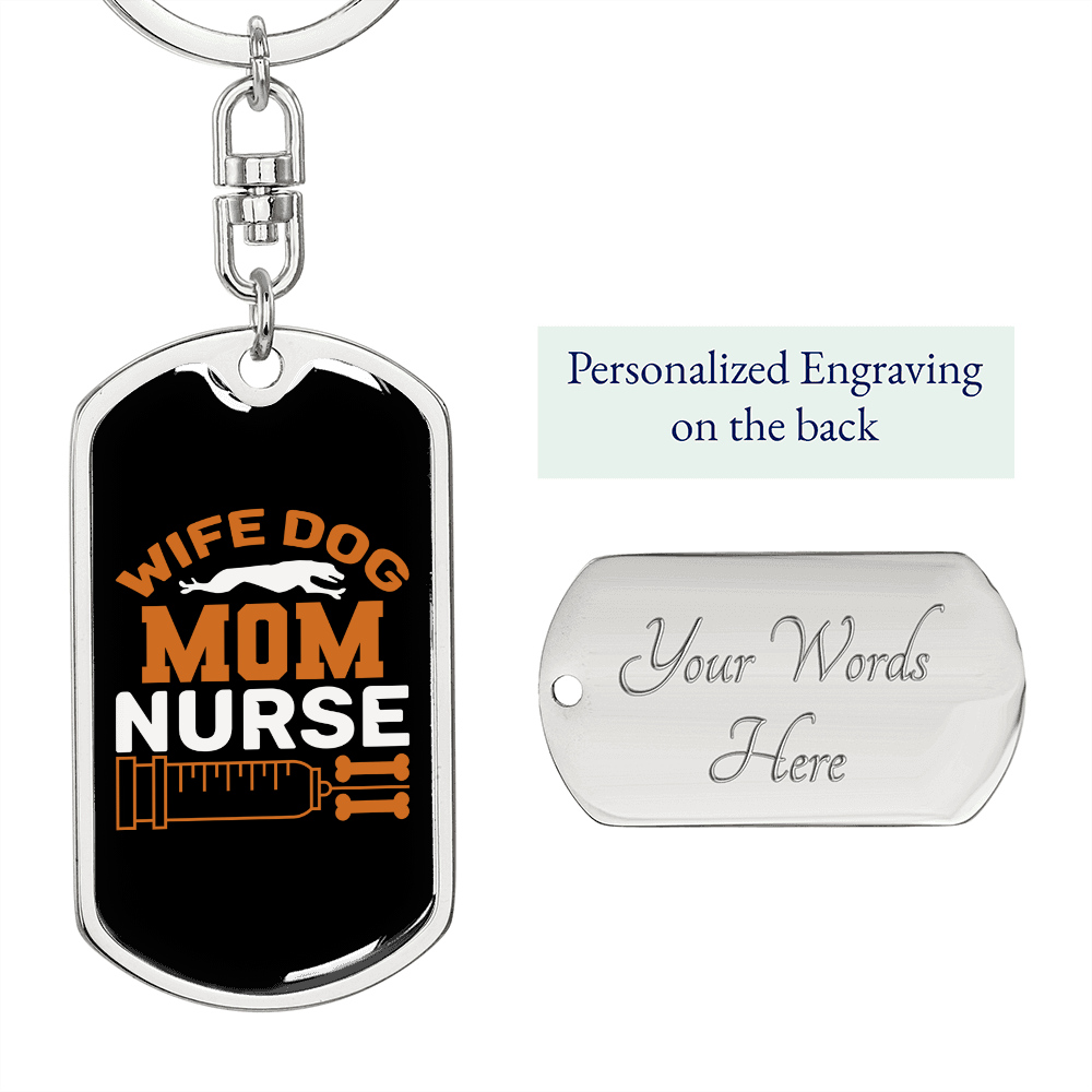 To My Wife Wife Dog Mom Nurse Keychain Stainless Steel or 18k Gold Dog Tag Keyring-Express Your Love Gifts