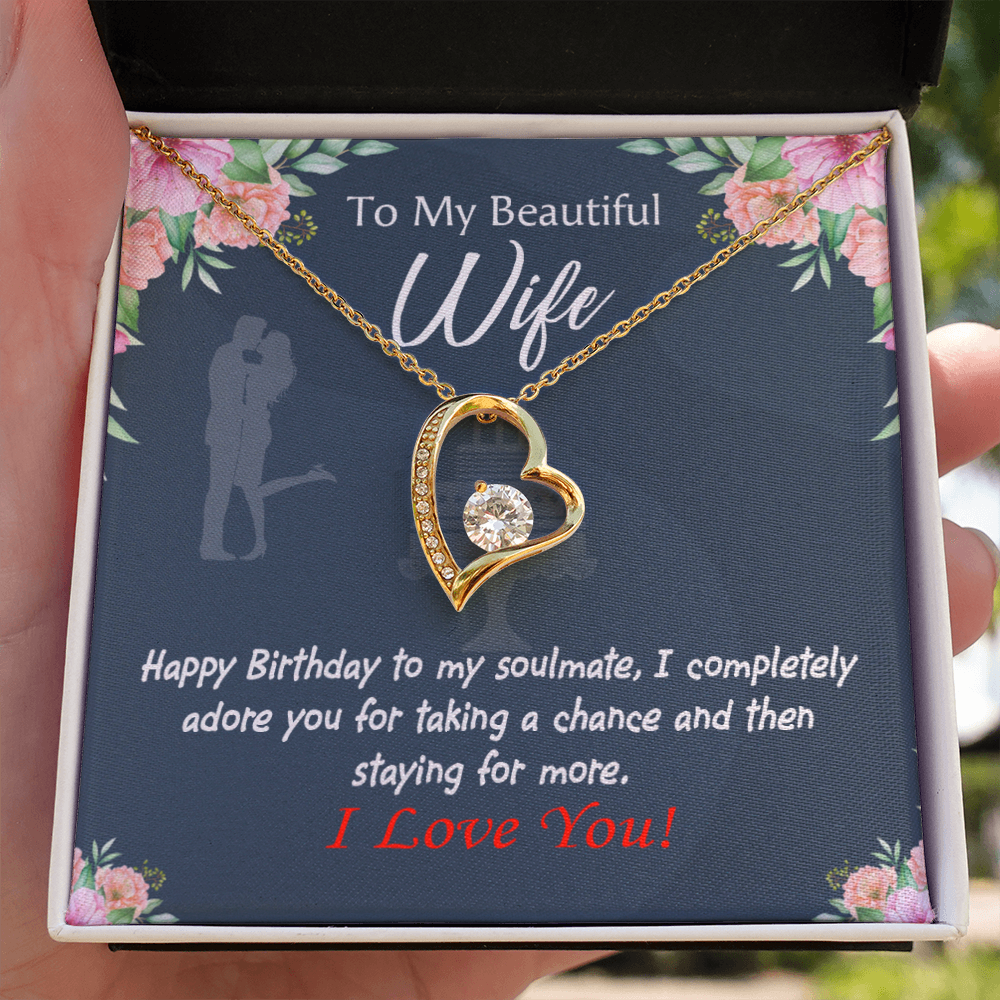 To My Wife Wife I Completely Adore Birthday Message Forever Necklace w Message Card-Express Your Love Gifts