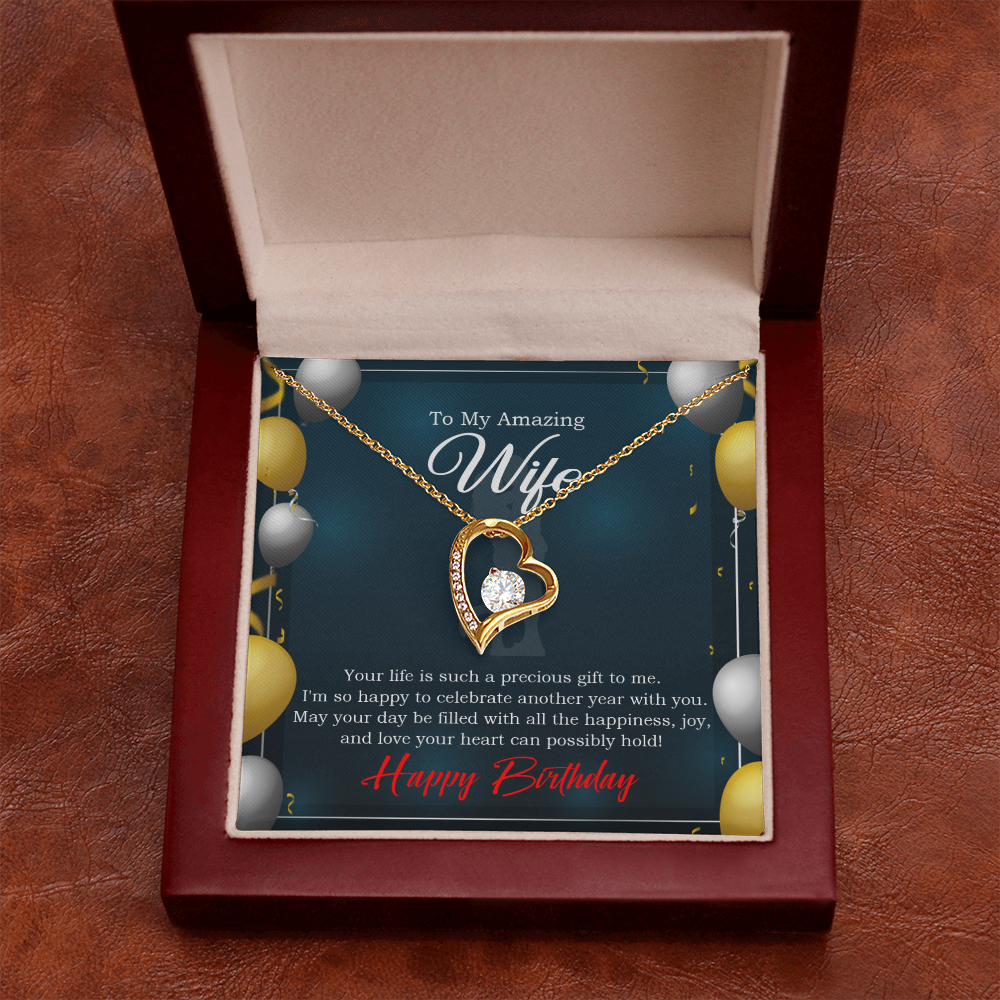 To My Wife Wife is a Precious Gift Birthday Message Forever Necklace w Message Card-Express Your Love Gifts