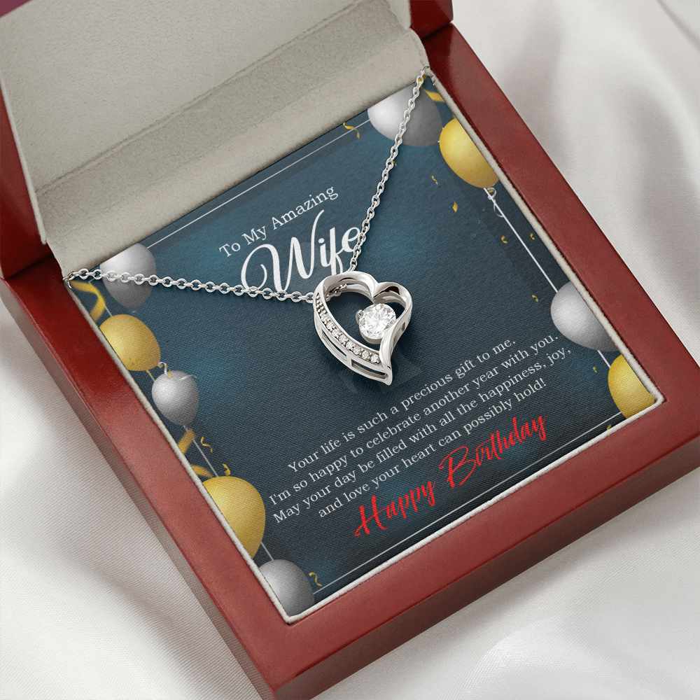 To My Wife Wife is a Precious Gift Birthday Message Forever Necklace w Message Card-Express Your Love Gifts