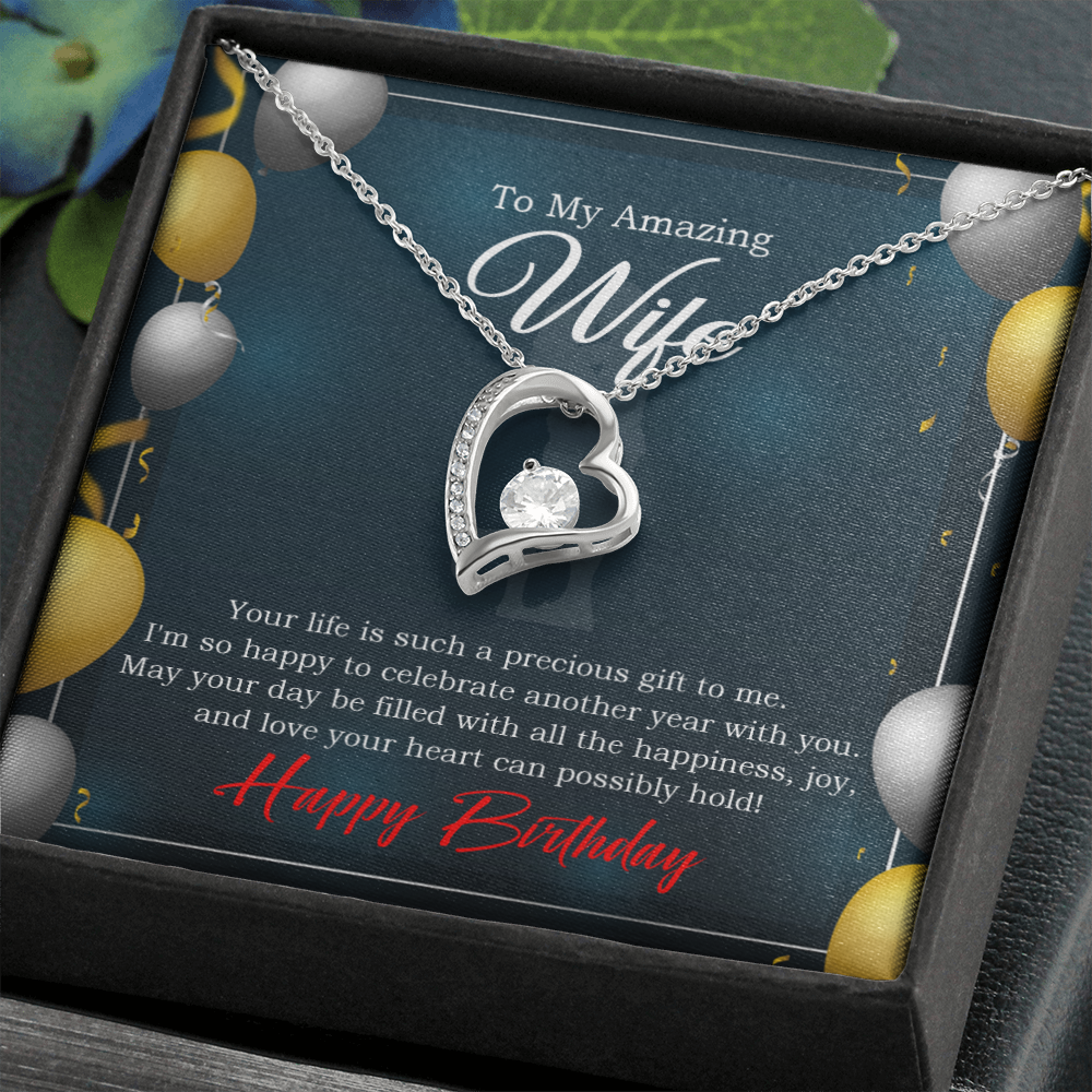 To My Wife Wife is a Precious Gift Birthday Message Forever Necklace w Message Card-Express Your Love Gifts