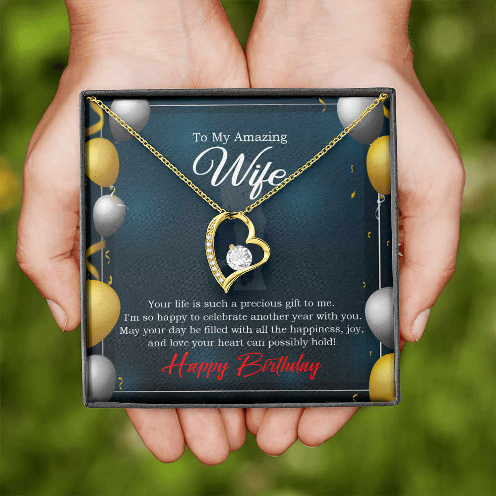 To My Wife Wife is a Precious Gift Birthday Message Forever Necklace w Message Card-Express Your Love Gifts