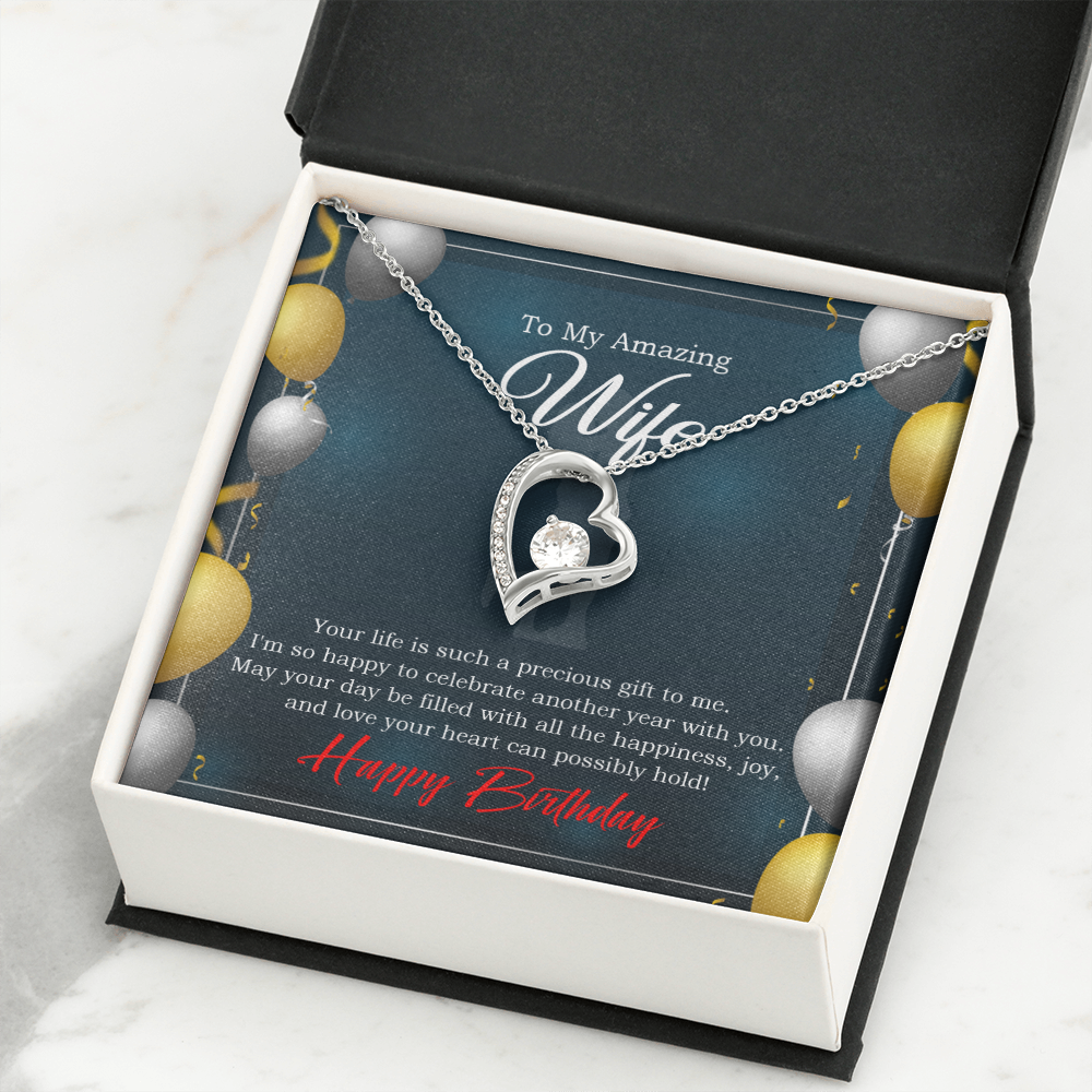 To My Wife Wife is a Precious Gift Birthday Message Forever Necklace w Message Card-Express Your Love Gifts