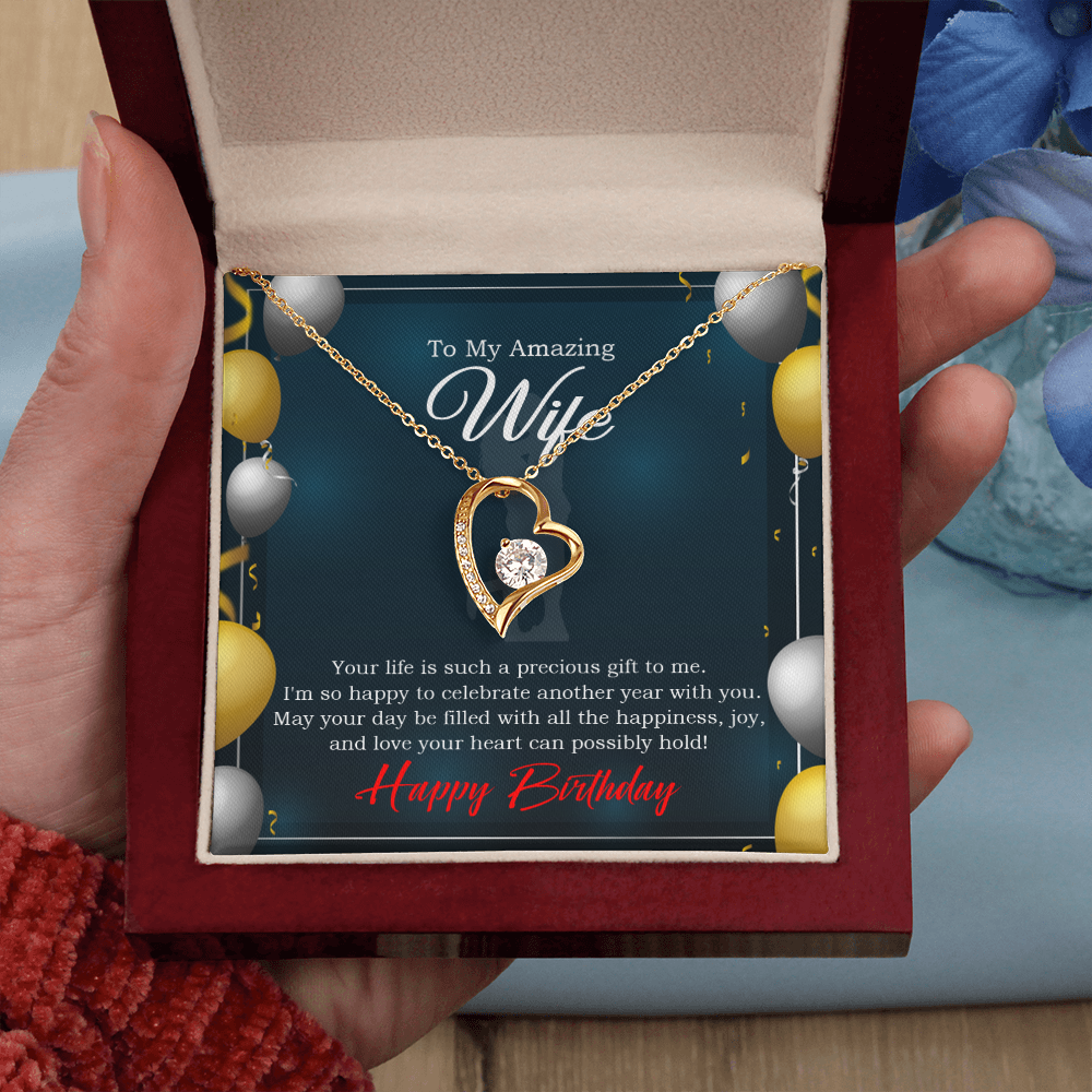 To My Wife Wife is a Precious Gift Birthday Message Forever Necklace w Message Card-Express Your Love Gifts