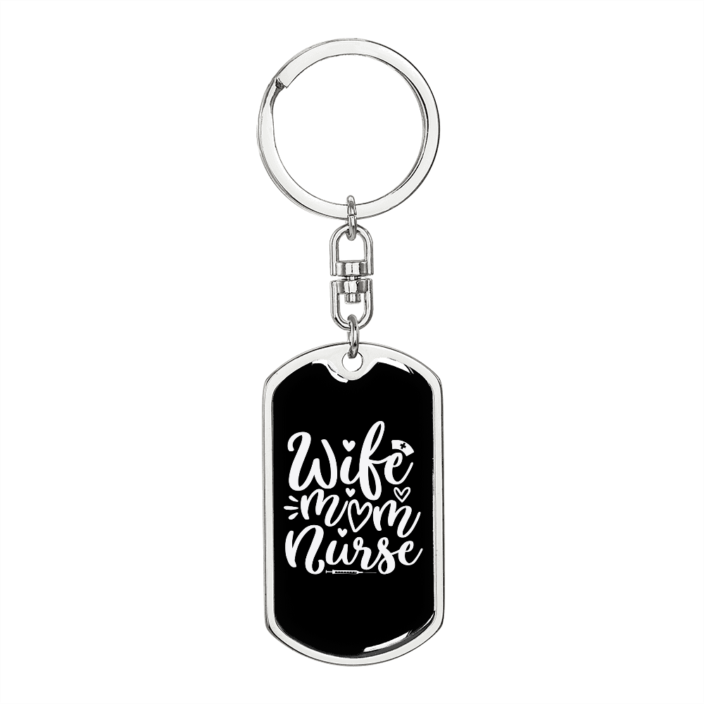 To My Wife Wife Mom Nurse Black and White Keychain Stainless Steel or 18k Gold Dog Tag Keyring-Express Your Love Gifts