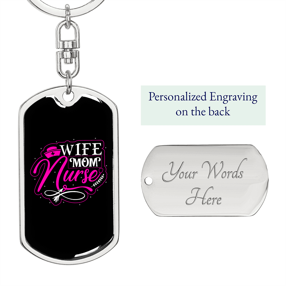To My Wife Wife Mom Nurse Black Pink TranspArent Keychain Stainless Steel or 18k Gold Dog Tag Keyring-Express Your Love Gifts
