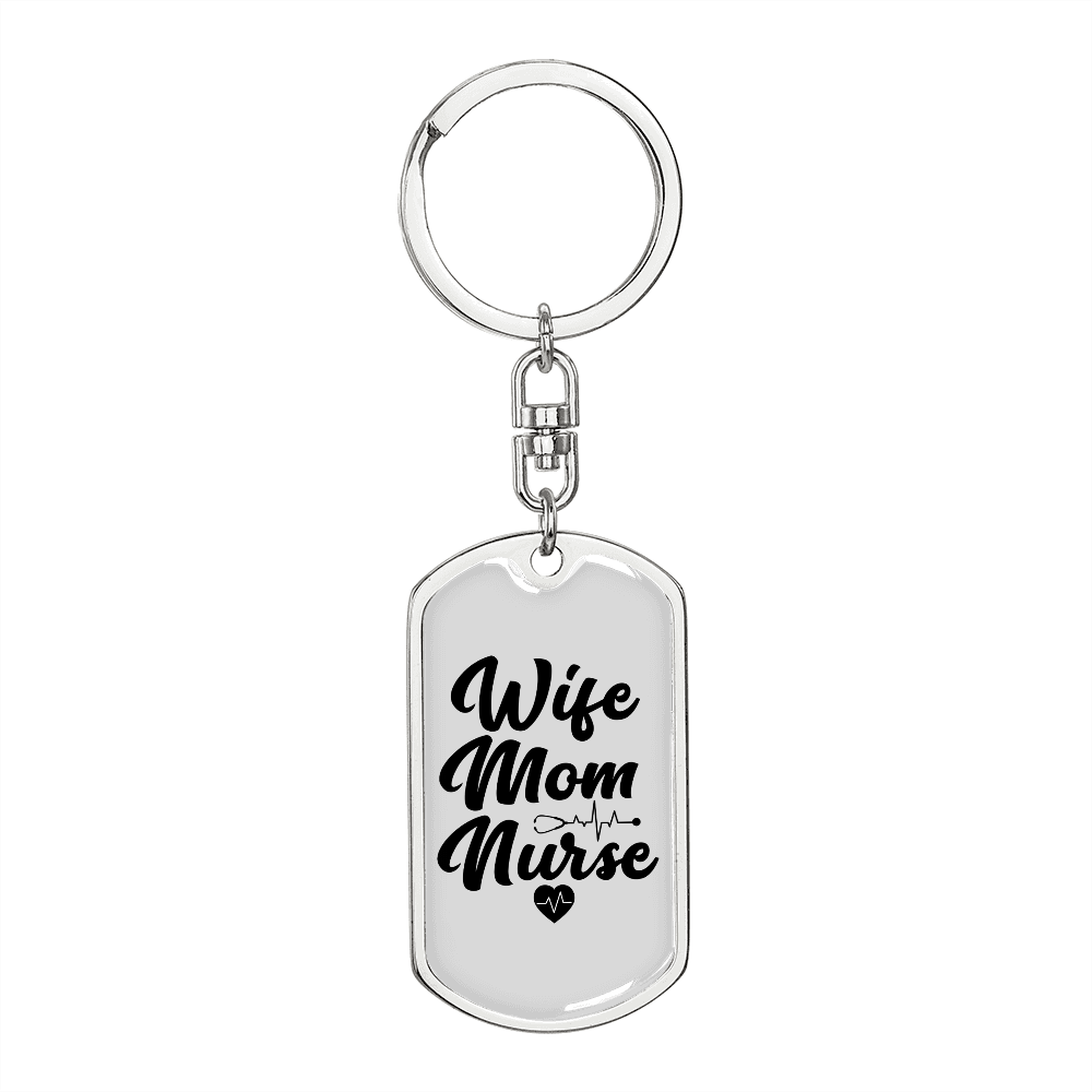 To My Wife Wife Mom Nurse Heart Keychain Stainless Steel or 18k Gold Dog Tag Keyring-Express Your Love Gifts