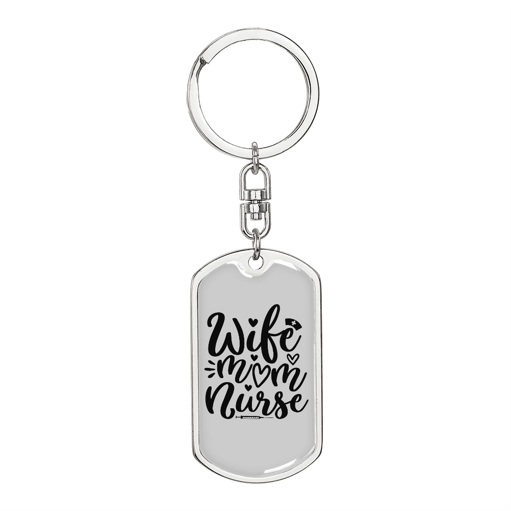 To My Wife Wife Mom Nurse Keychain Stainless Steel or 18k Gold Dog Tag Keyring-Express Your Love Gifts
