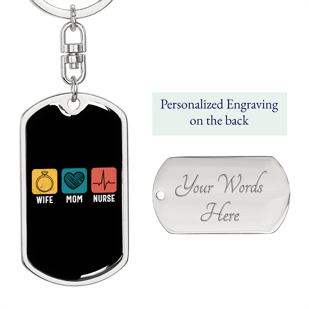 To My Wife Wife Mom Nurse Symbols Keychain Stainless Steel or 18k Gold Dog Tag Keyring-Express Your Love Gifts
