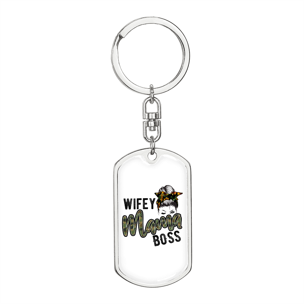To My Wife Wifey Mama Boss Keychain Stainless Steel or 18k Gold Dog Tag Keyring-Express Your Love Gifts
