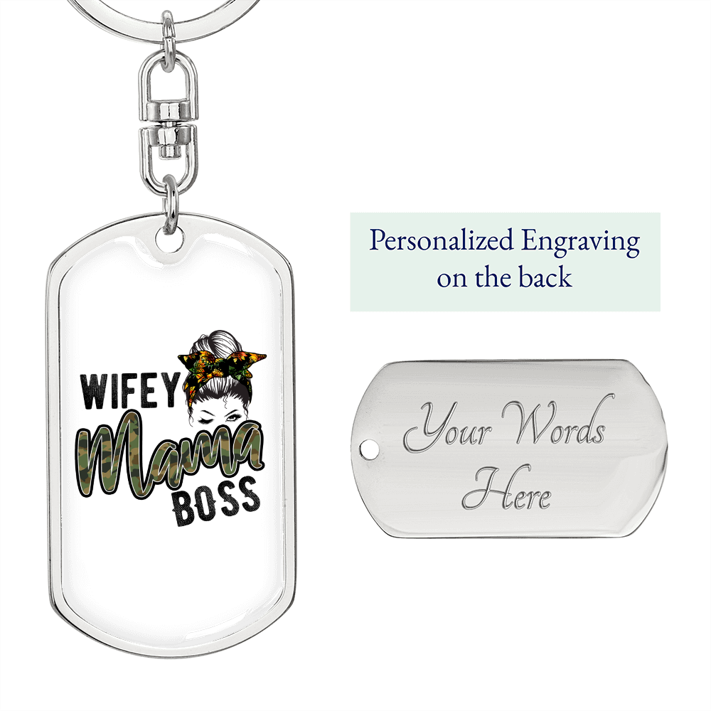 To My Wife Wifey Mama Boss Keychain Stainless Steel or 18k Gold Dog Tag Keyring-Express Your Love Gifts