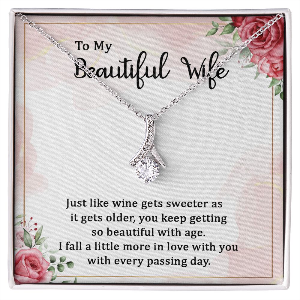 To My Wife Wine Gets Sweeter Alluring Ribbon Necklace Message Card-Express Your Love Gifts