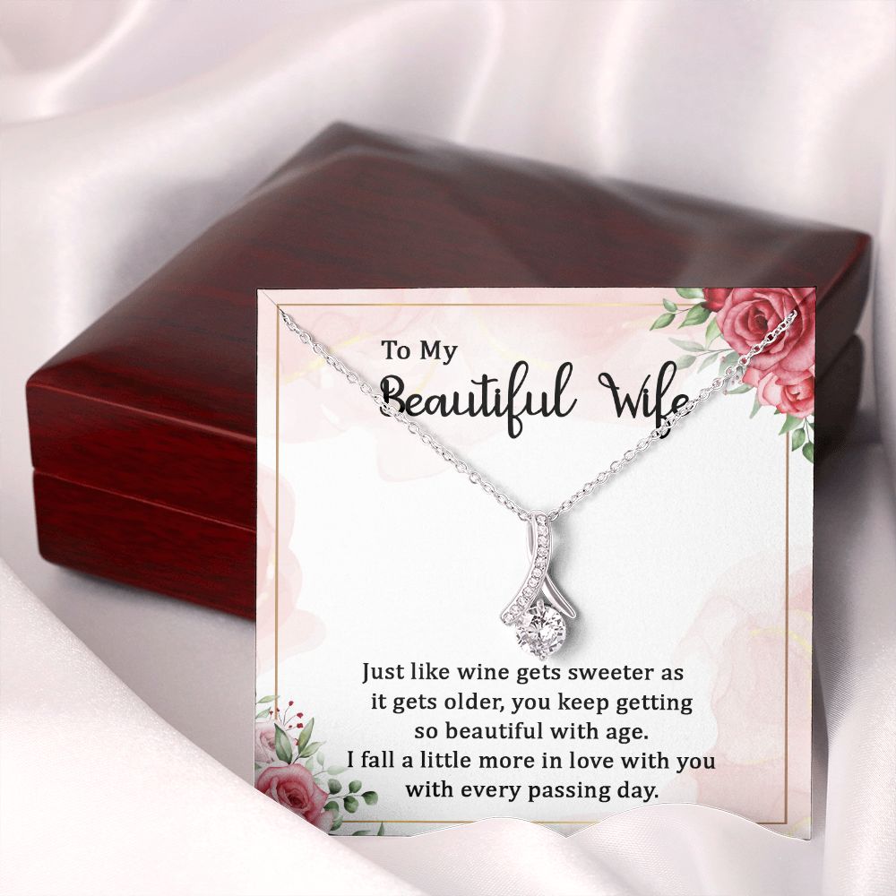 To My Wife Wine Gets Sweeter Alluring Ribbon Necklace Message Card-Express Your Love Gifts