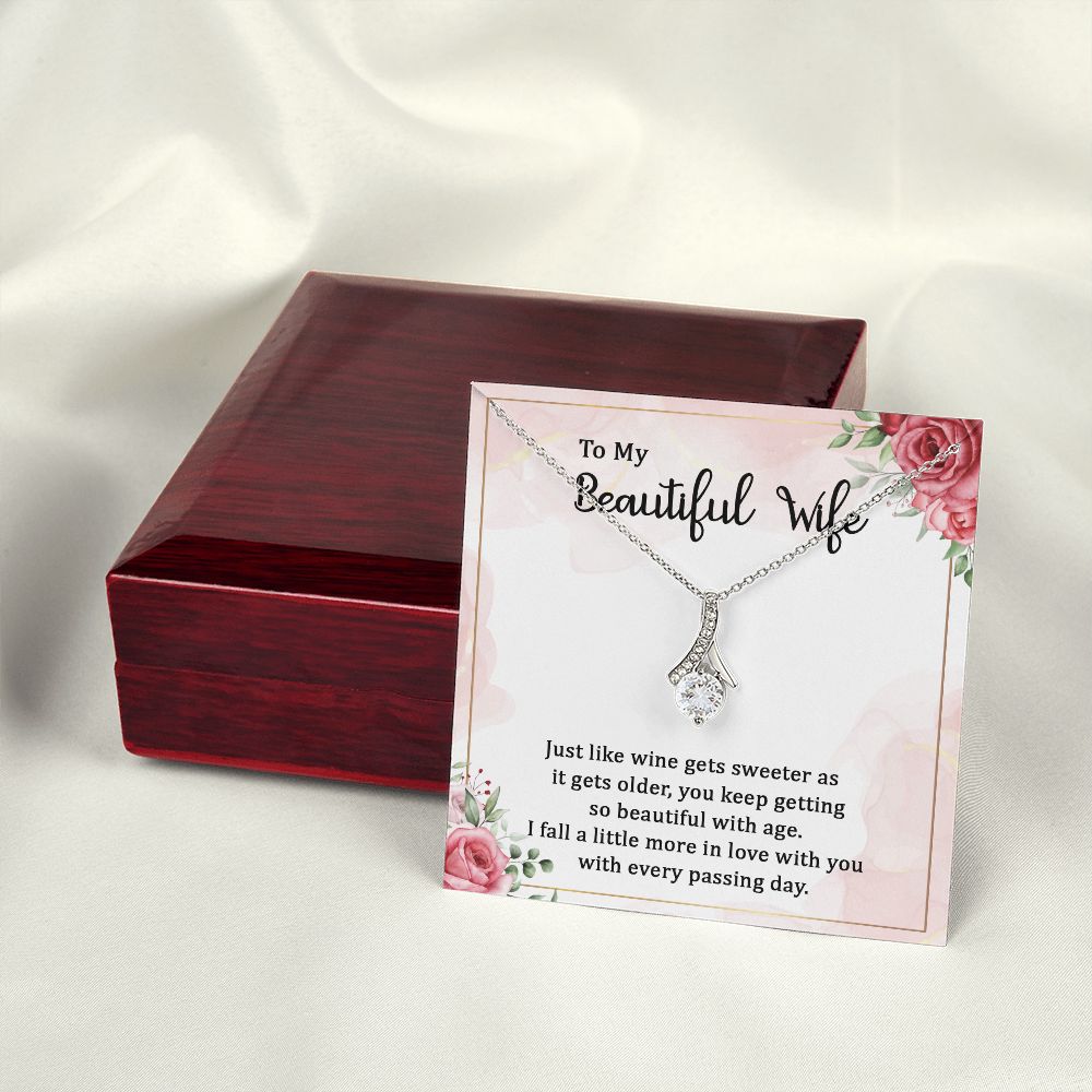 To My Wife Wine Gets Sweeter Alluring Ribbon Necklace Message Card-Express Your Love Gifts