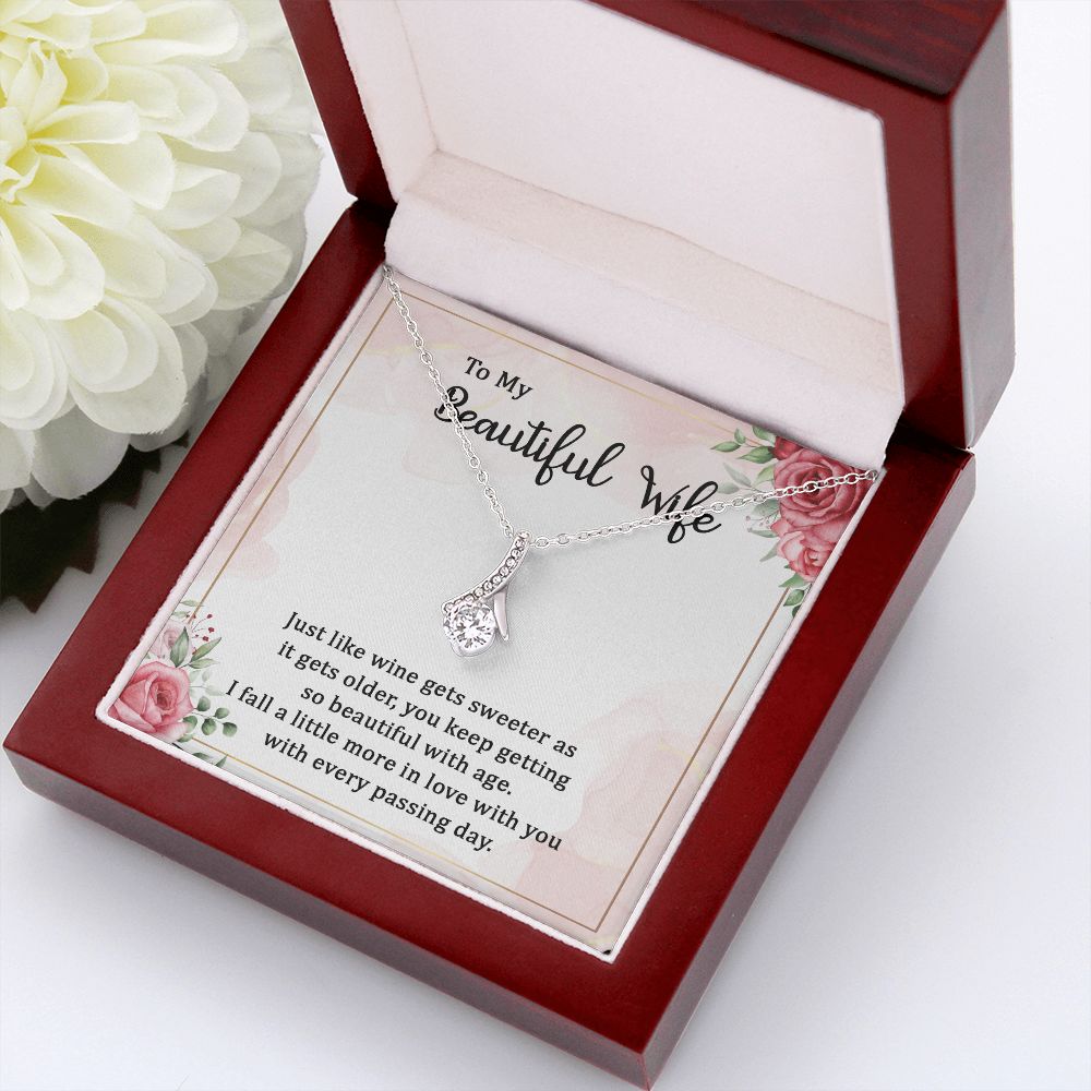 To My Wife Wine Gets Sweeter Alluring Ribbon Necklace Message Card-Express Your Love Gifts