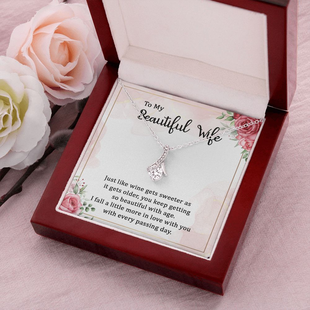 To My Wife Wine Gets Sweeter Alluring Ribbon Necklace Message Card-Express Your Love Gifts