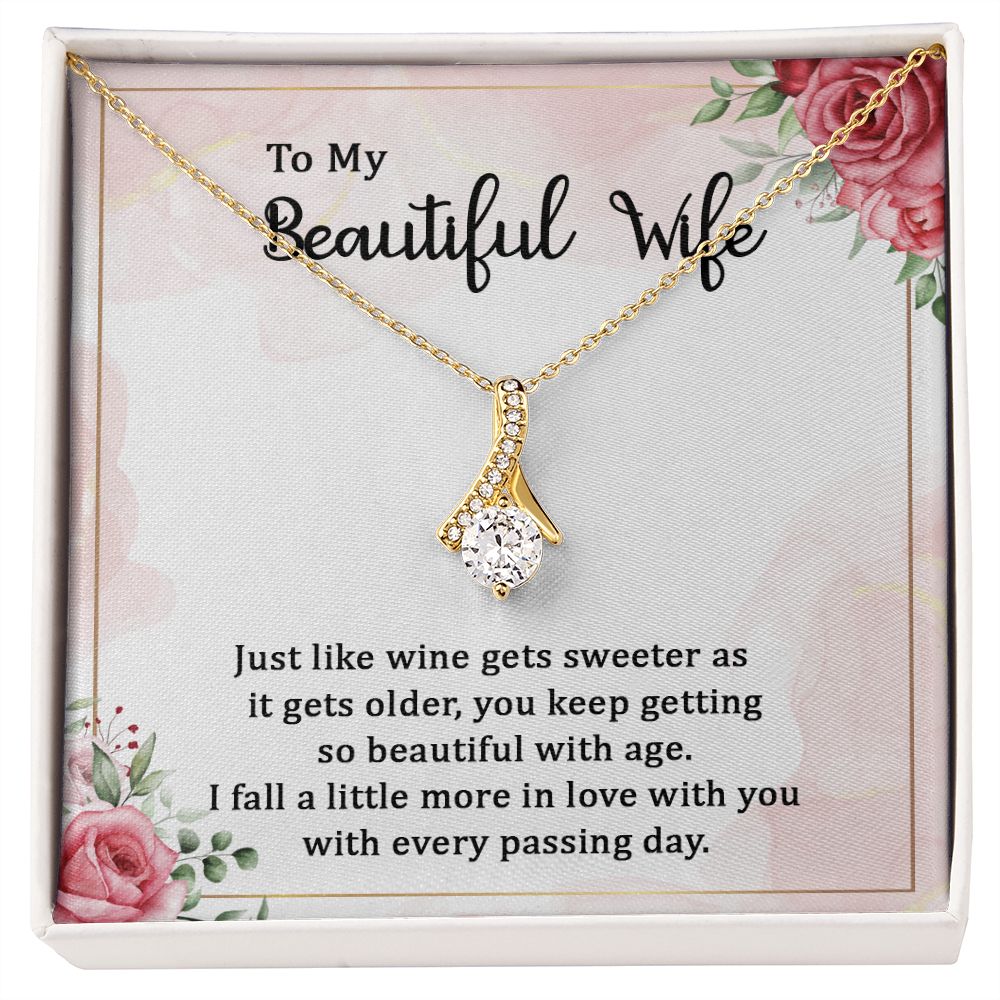 To My Wife Wine Gets Sweeter Alluring Ribbon Necklace Message Card-Express Your Love Gifts