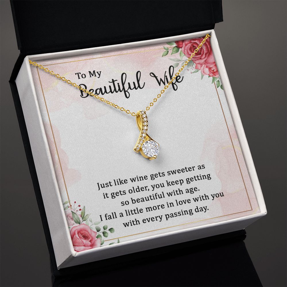 To My Wife Wine Gets Sweeter Alluring Ribbon Necklace Message Card-Express Your Love Gifts