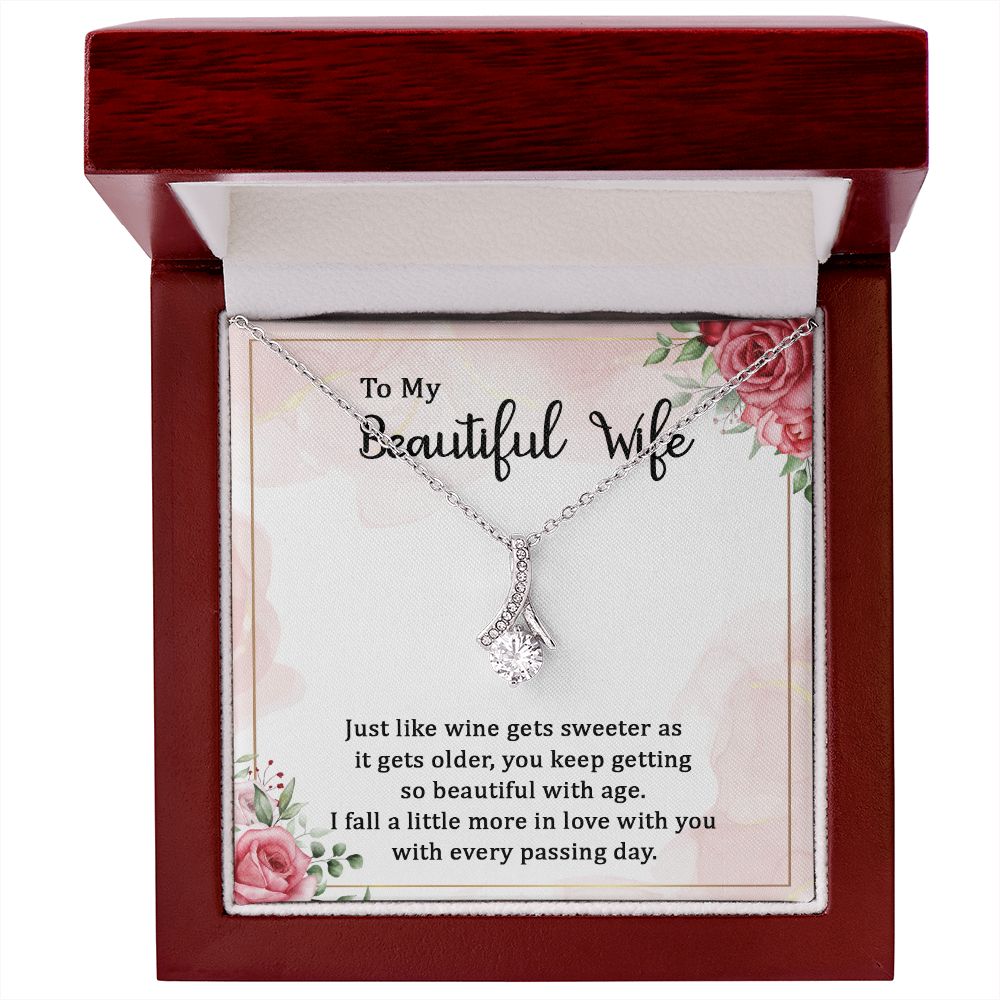 To My Wife Wine Gets Sweeter Alluring Ribbon Necklace Message Card-Express Your Love Gifts