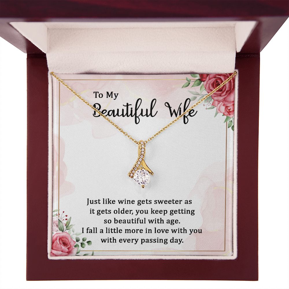 To My Wife Wine Gets Sweeter Alluring Ribbon Necklace Message Card-Express Your Love Gifts