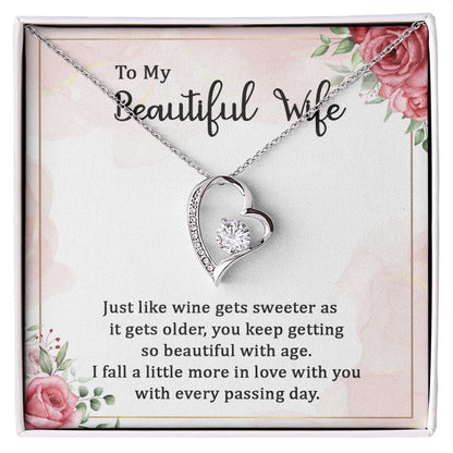 To My Wife Wine Gets Sweeter Forever Necklace w Message Card-Express Your Love Gifts