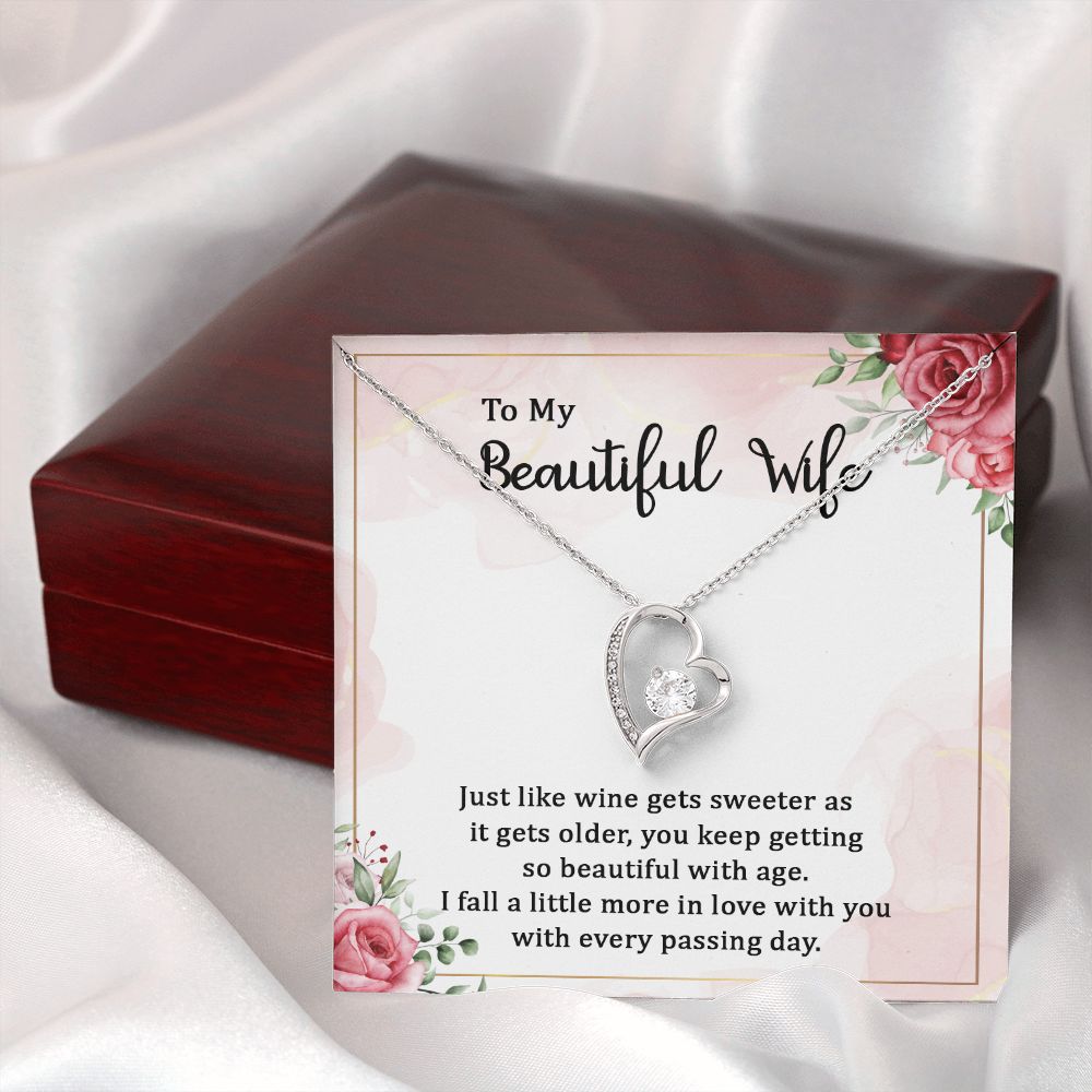 To My Wife Wine Gets Sweeter Forever Necklace w Message Card-Express Your Love Gifts