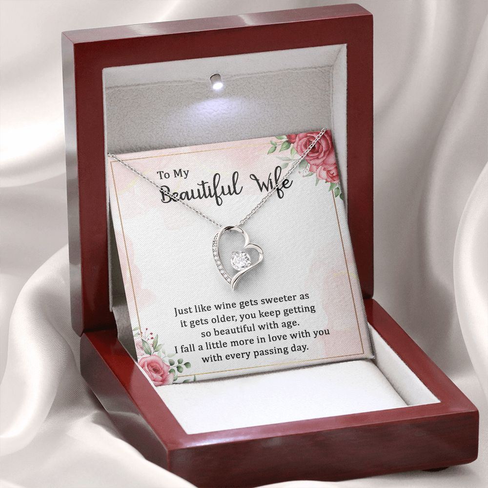 To My Wife Wine Gets Sweeter Forever Necklace w Message Card-Express Your Love Gifts