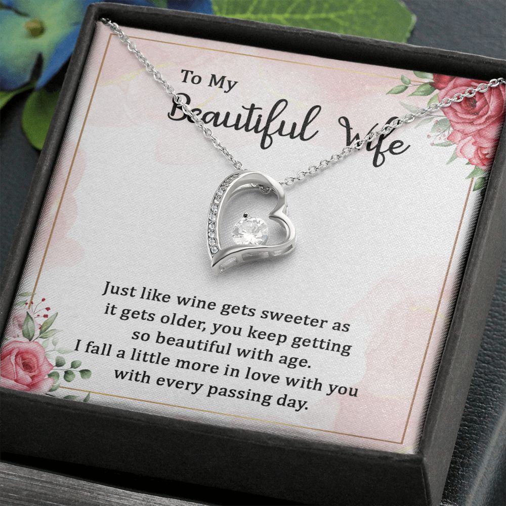 To My Wife Wine Gets Sweeter Forever Necklace w Message Card-Express Your Love Gifts