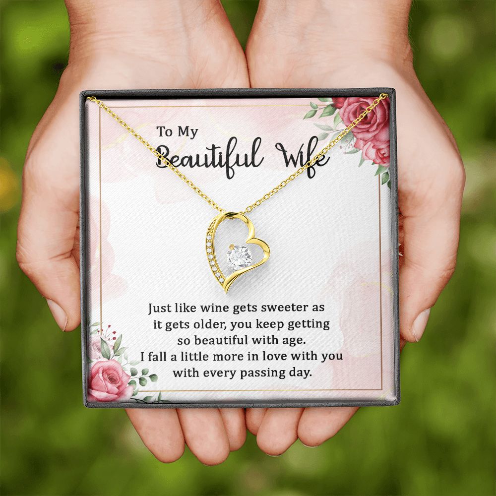 To My Wife Wine Gets Sweeter Forever Necklace w Message Card-Express Your Love Gifts